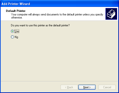 Select yes ifyou want to use this printer as the default printer